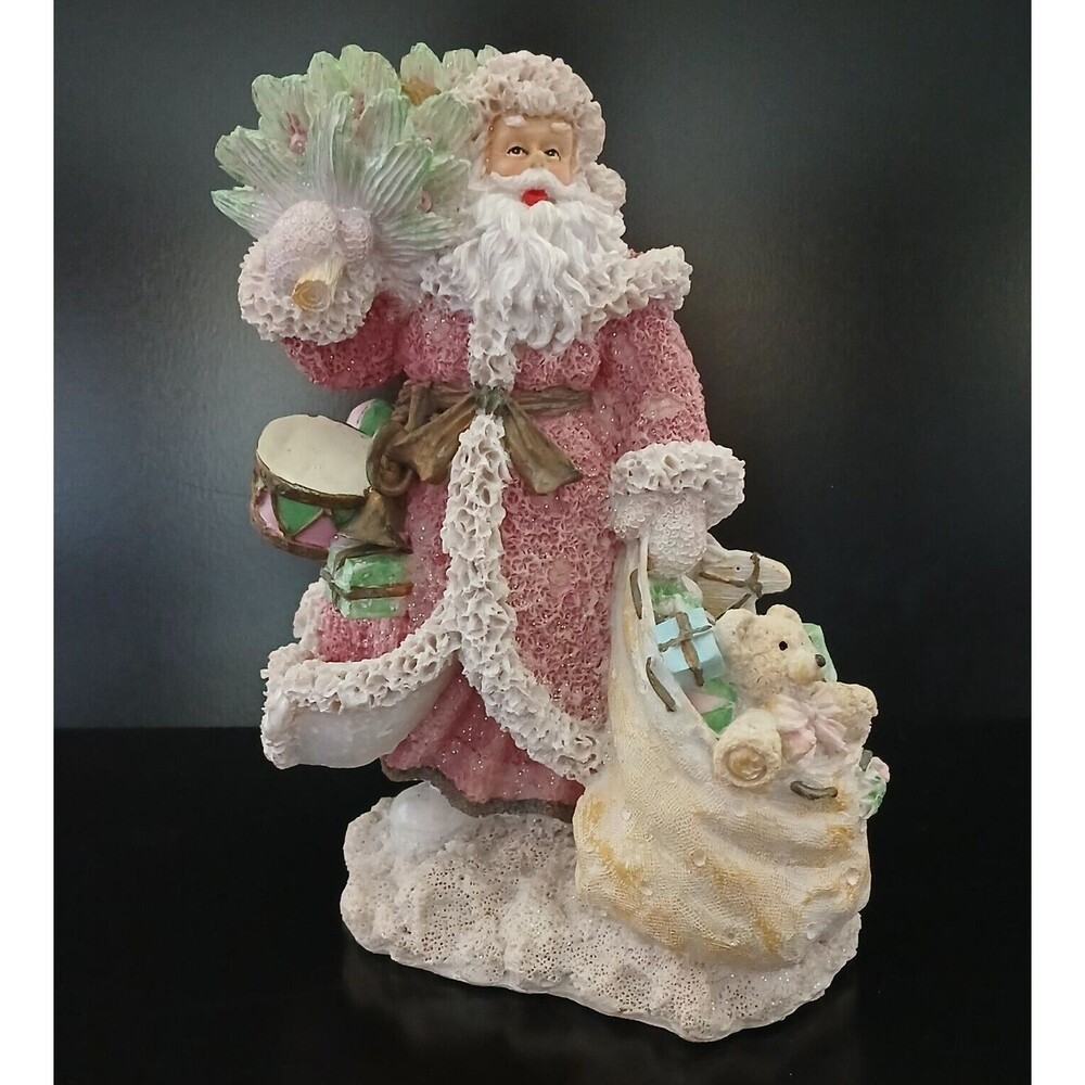 Christmas Santa 9 Inch Holding Presents & Christmas Tree Resin Figurine Decor